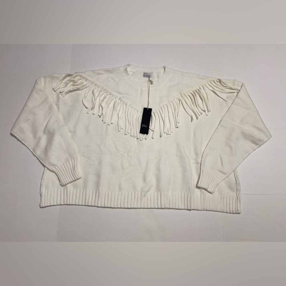 Chic Fringe Detail Women's Sweater in Cream